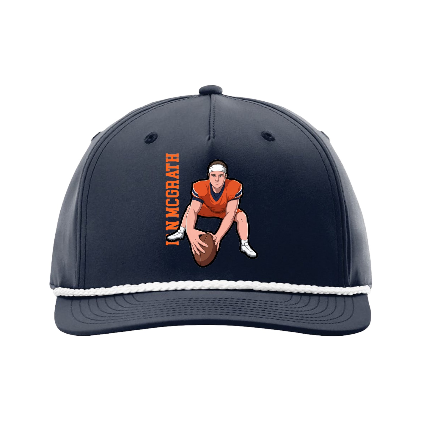 Five-Panel Classic Rope Cap — Name Vertical in Navy