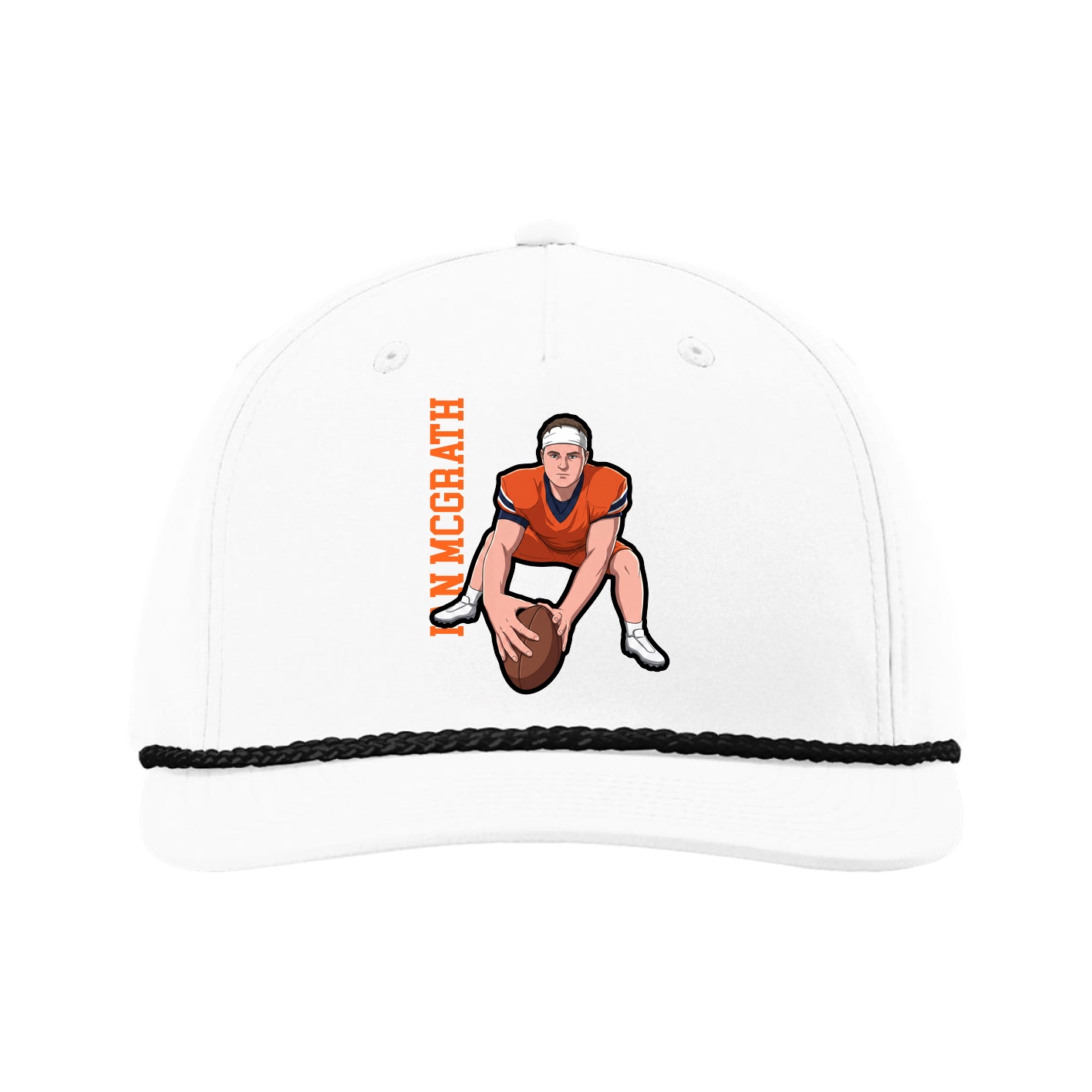 Five-Panel Classic Rope Cap — Name Vertical in White