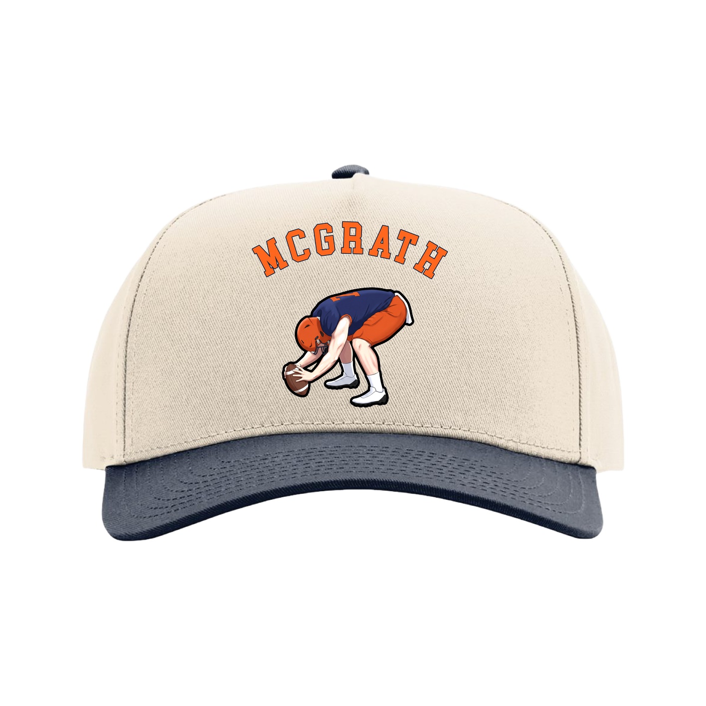 Full Fabric Five-Panel Champ Cap — Shirsey Arch in Cream/Navy