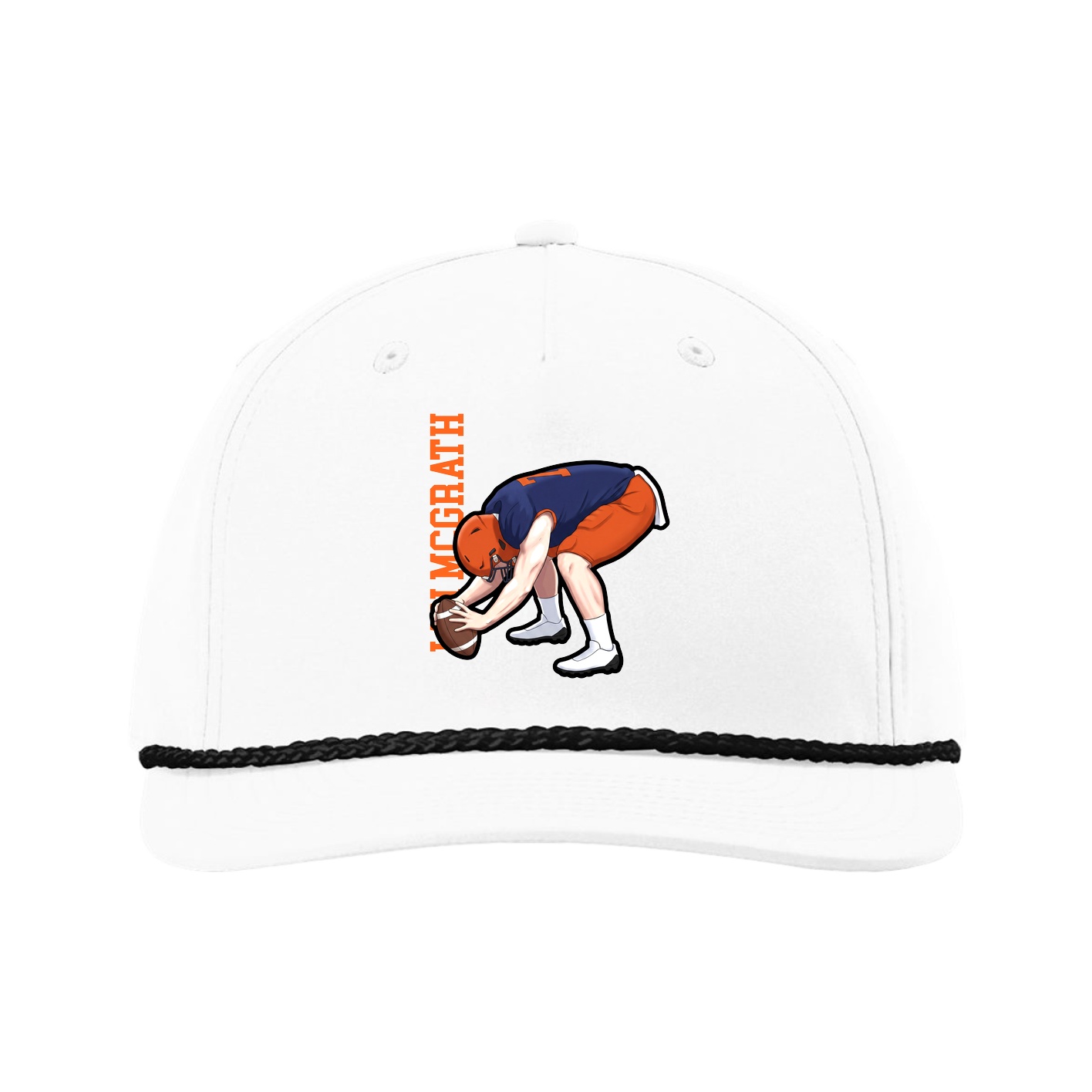 Five-Panel Classic Rope Cap — Name Vertical in White