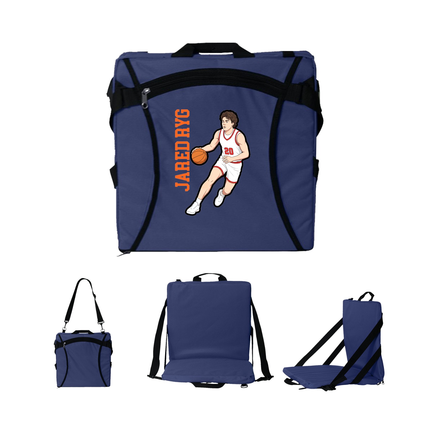 Folding Stadium Seat — Name Vertical in Navy