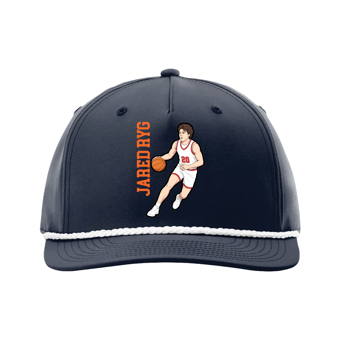 Five-Panel Classic Rope Cap — Name Vertical in Navy