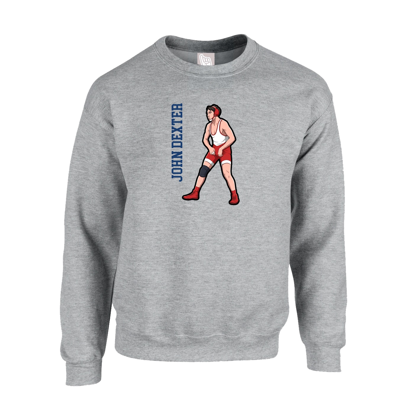 Fleece Crew — Name Vertical in Grey