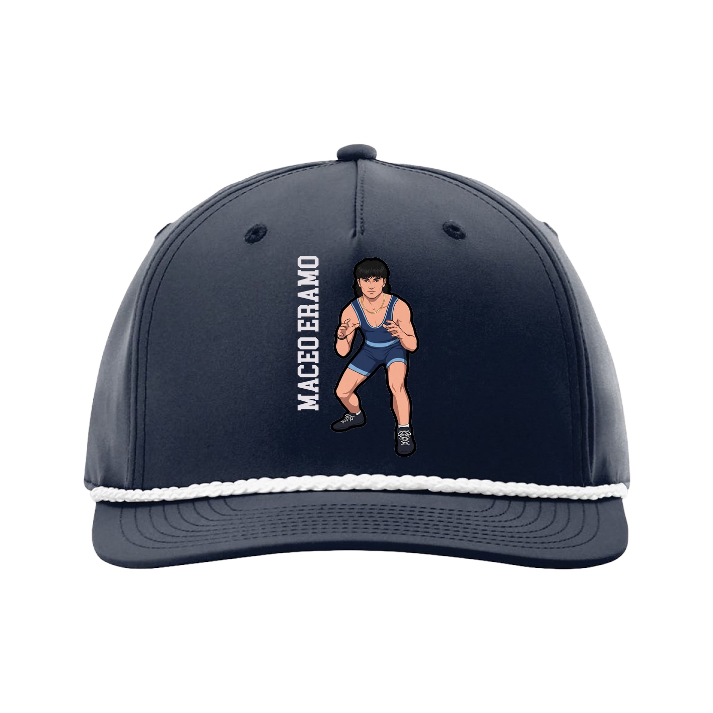 Five-Panel Classic Rope Cap — Name Vertical in Navy