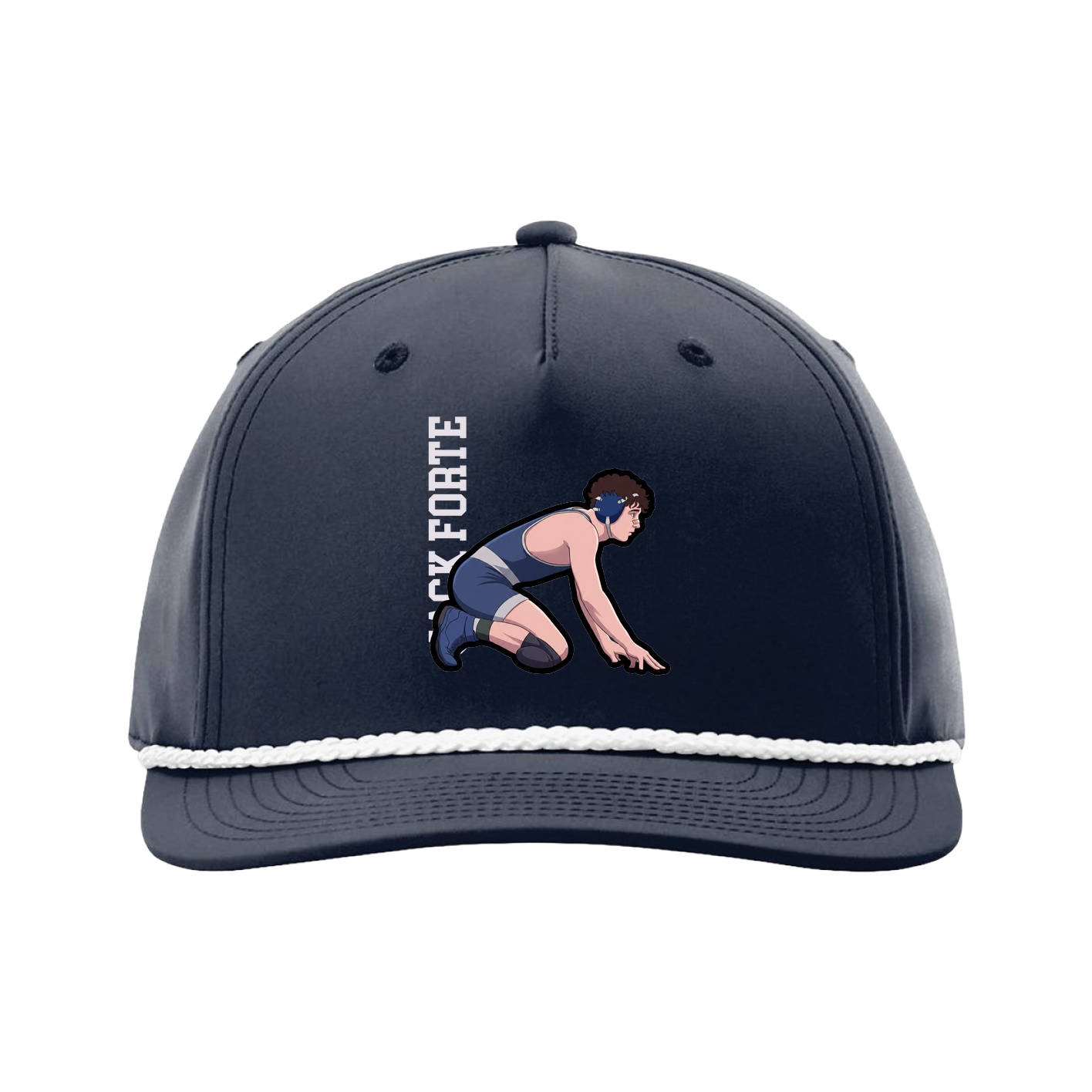 Five-Panel Classic Rope Cap — Name Vertical in Navy