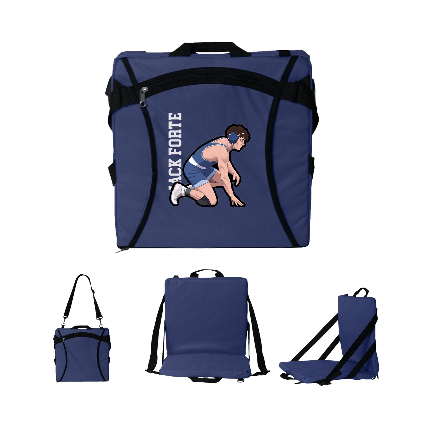 Folding Stadium Seat — Name Vertical in Navy