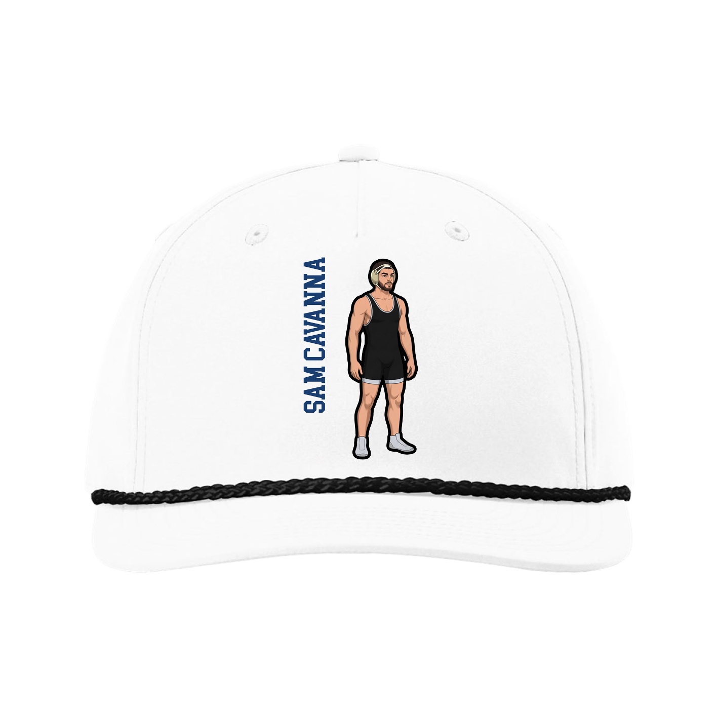 Five-Panel Classic Rope Cap — Name Vertical in White