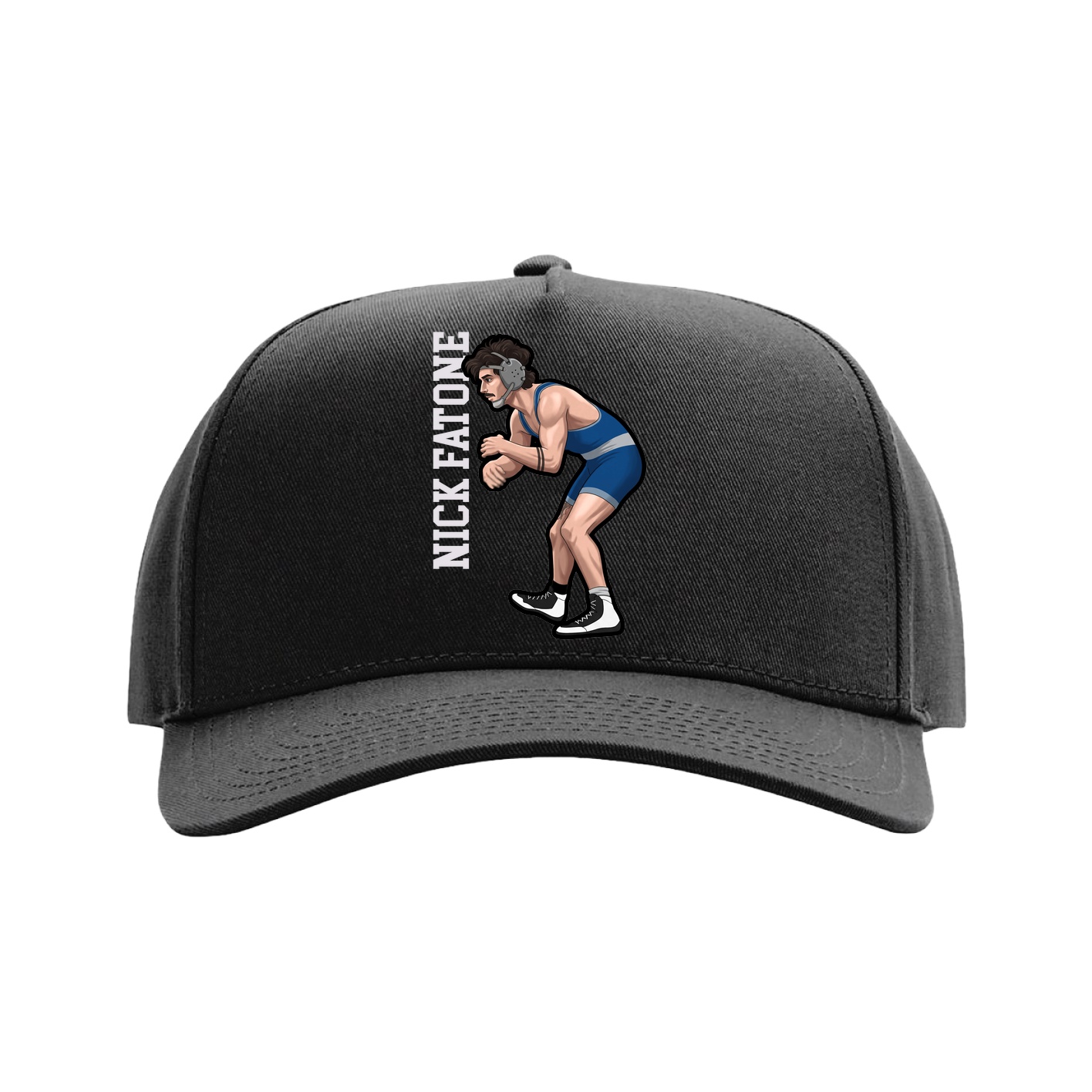 Full Fabric Five-Panel Champ Cap — Name Vertical in Black