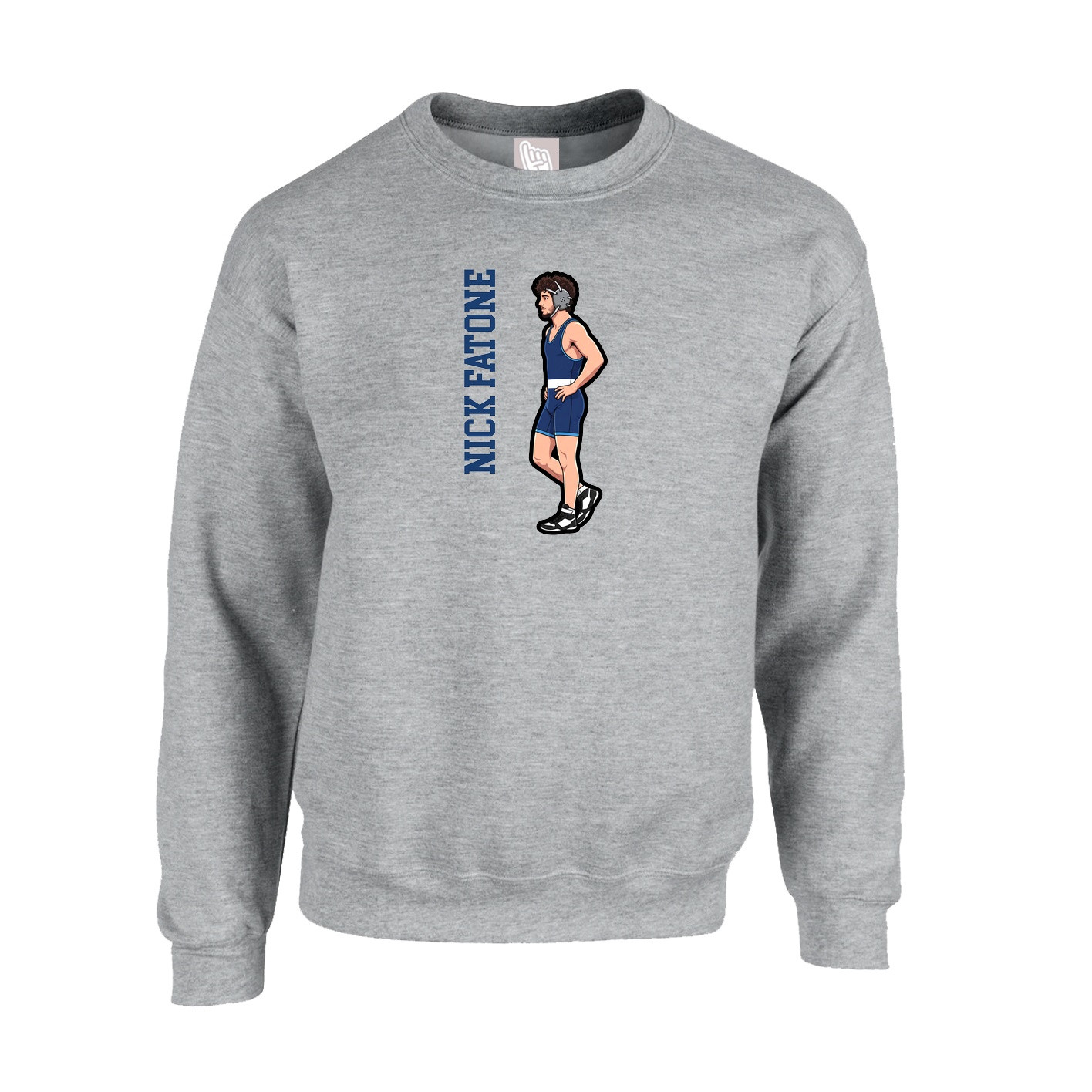 Fleece Crew — Name Vertical in Grey