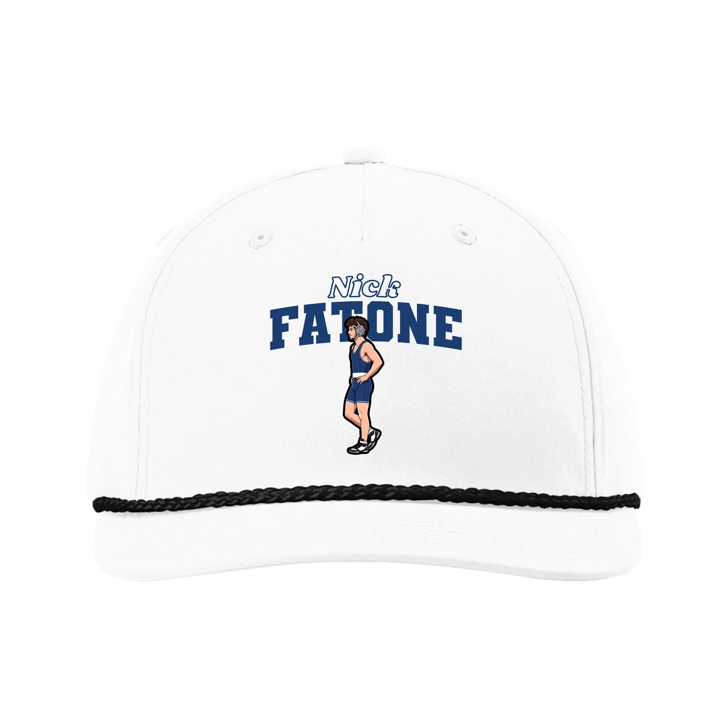 Five-Panel Classic Rope Cap — Name Arch in White