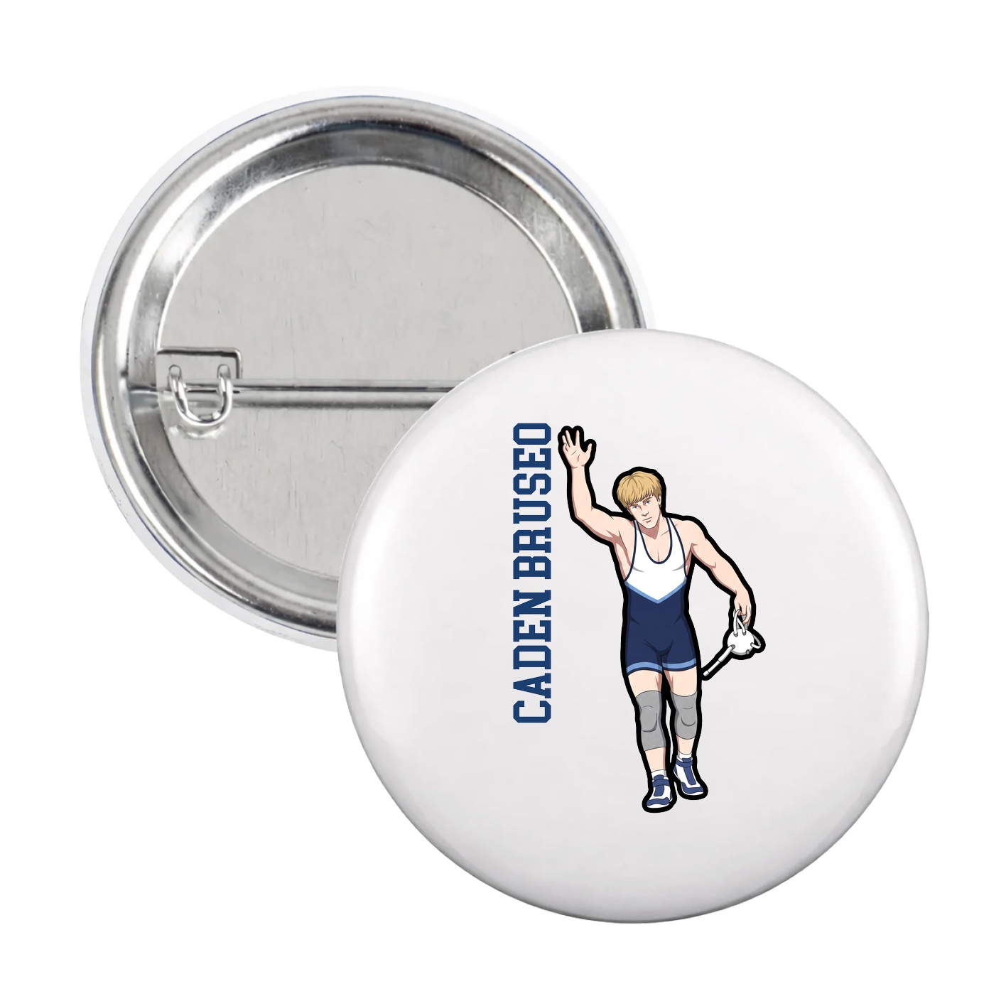 Game Day Button — Name Vertical in White