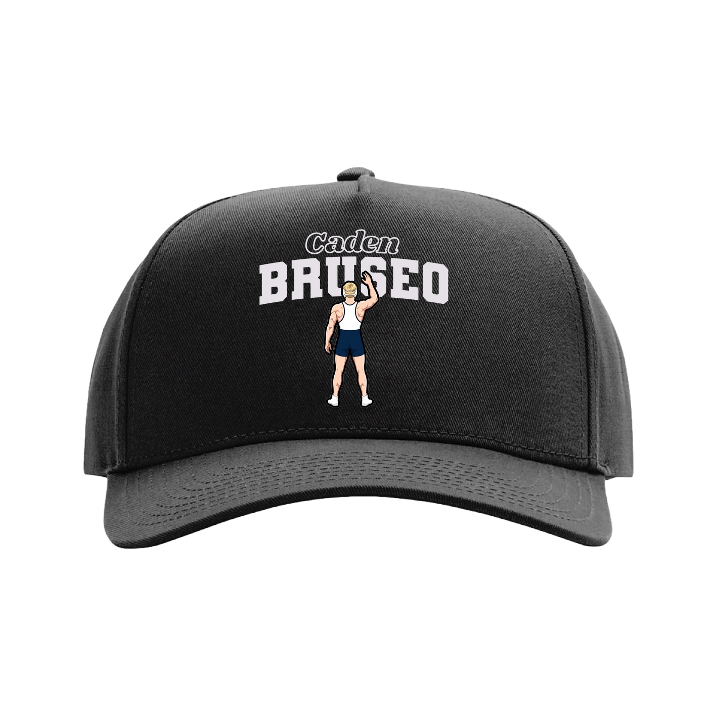 Full Fabric Five-Panel Champ Cap — Name Arch in Black
