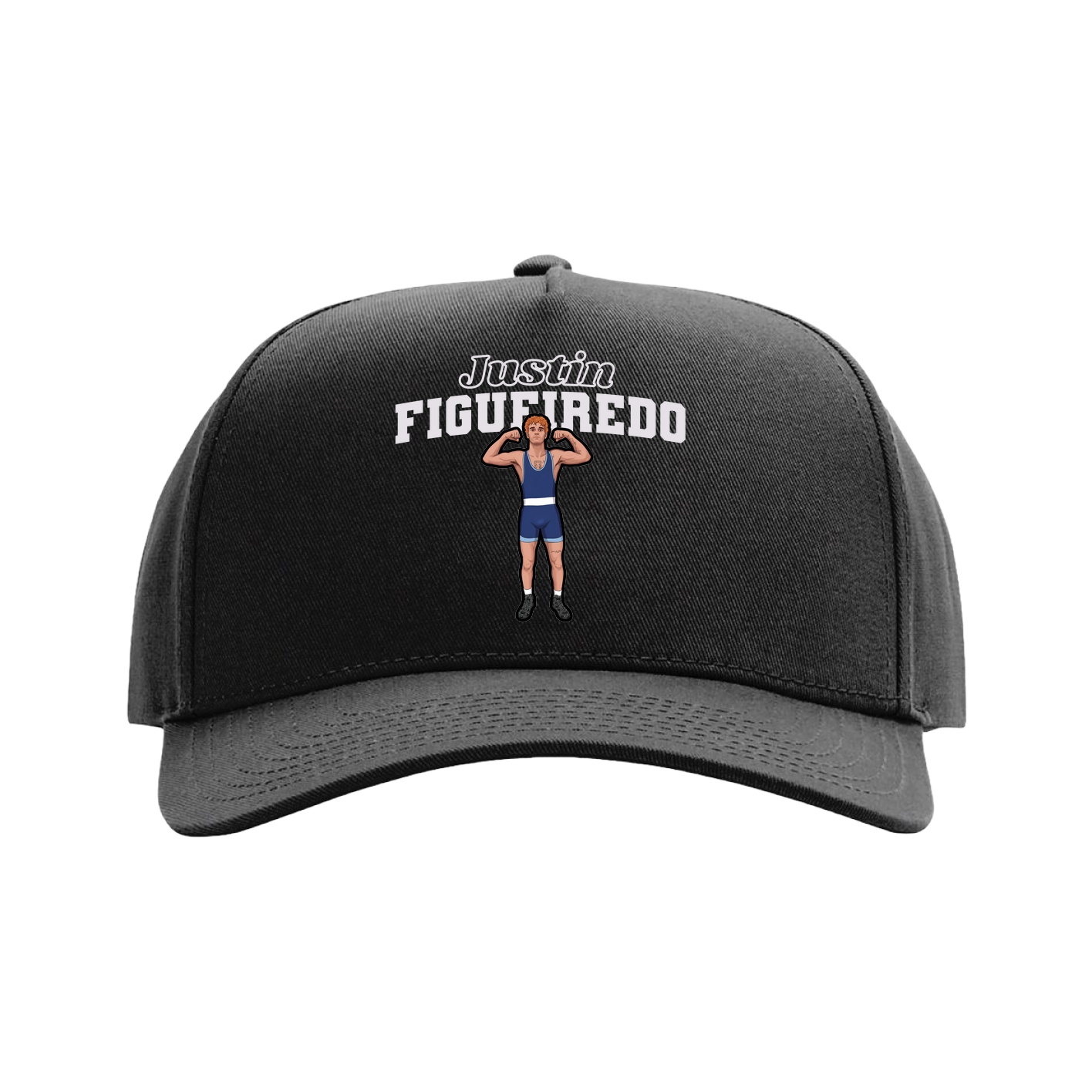 Full Fabric Five-Panel Champ Cap — Name Arch in Black