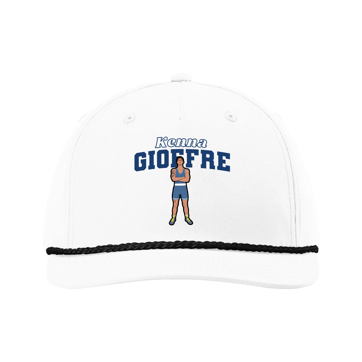Five-Panel Classic Rope Cap — Name Arch in White