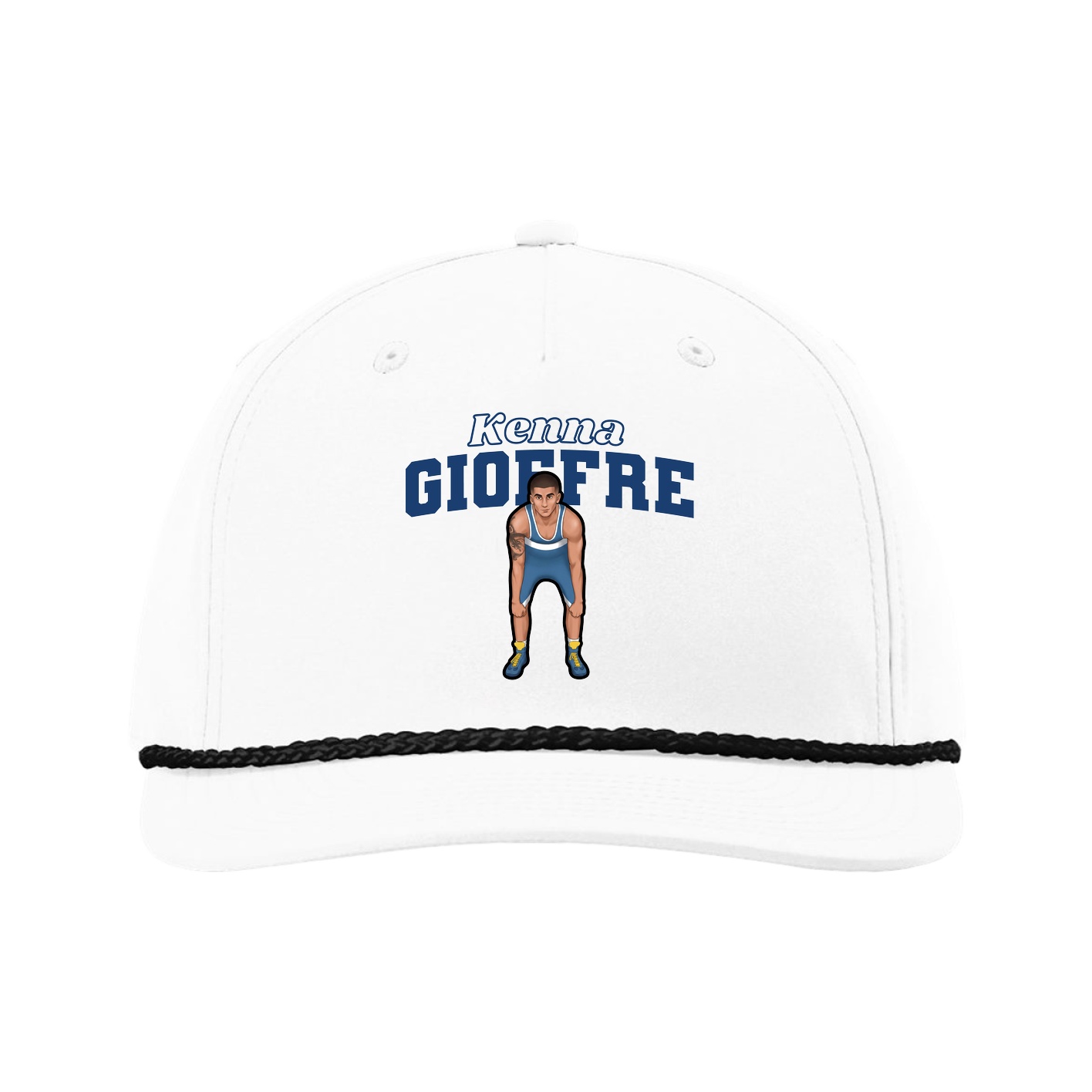 Five-Panel Classic Rope Cap — Name Arch in White