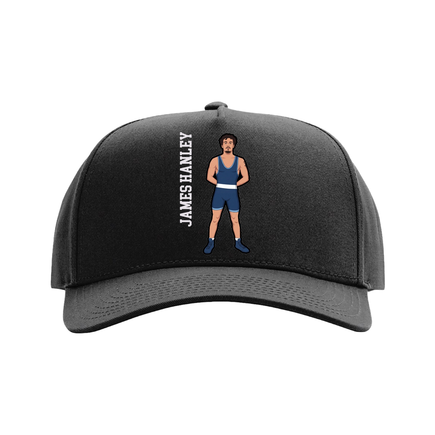 Full Fabric Five-Panel Champ Cap — Name Vertical in Black