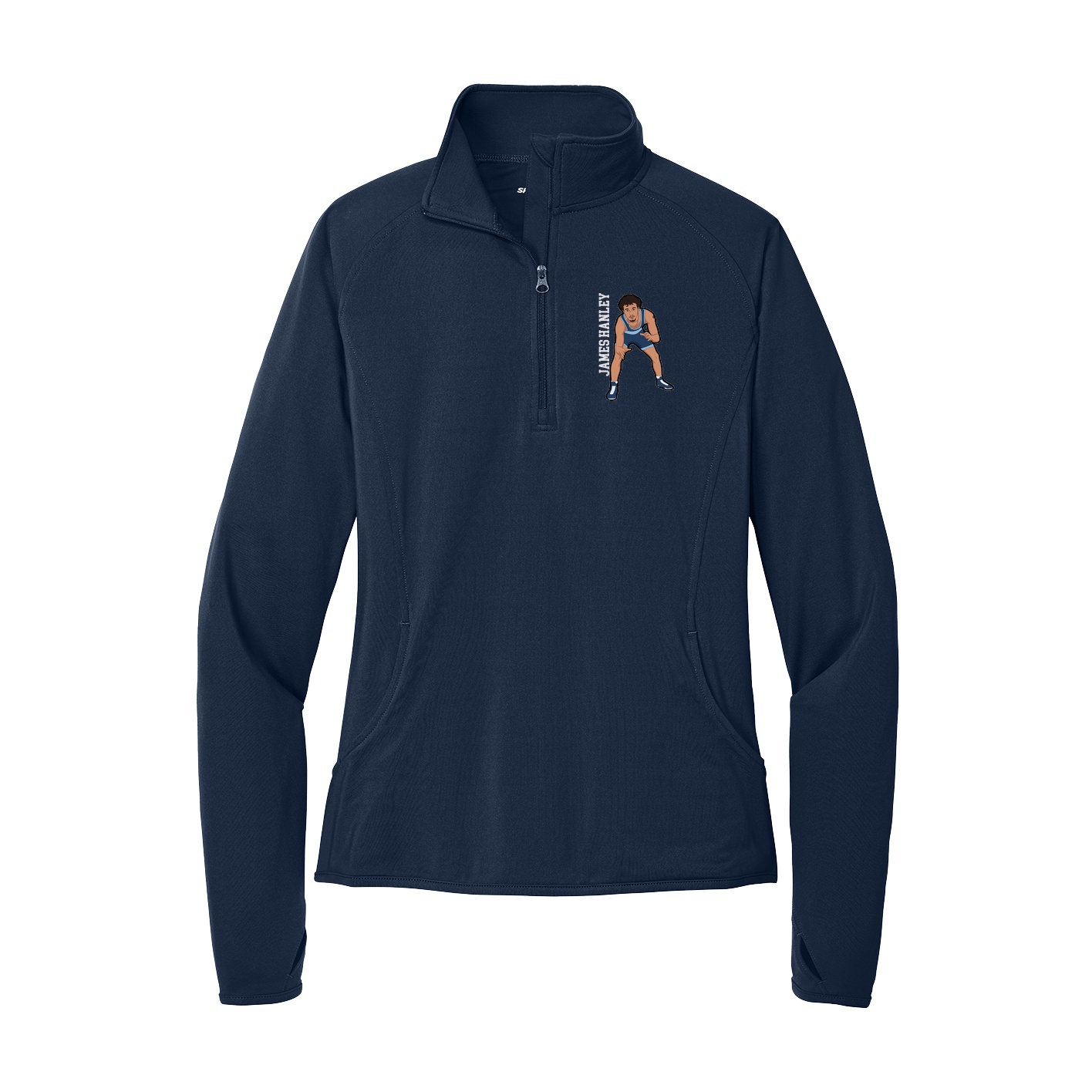 Women's Q-Zip Pullover — Name Vertical in Navy