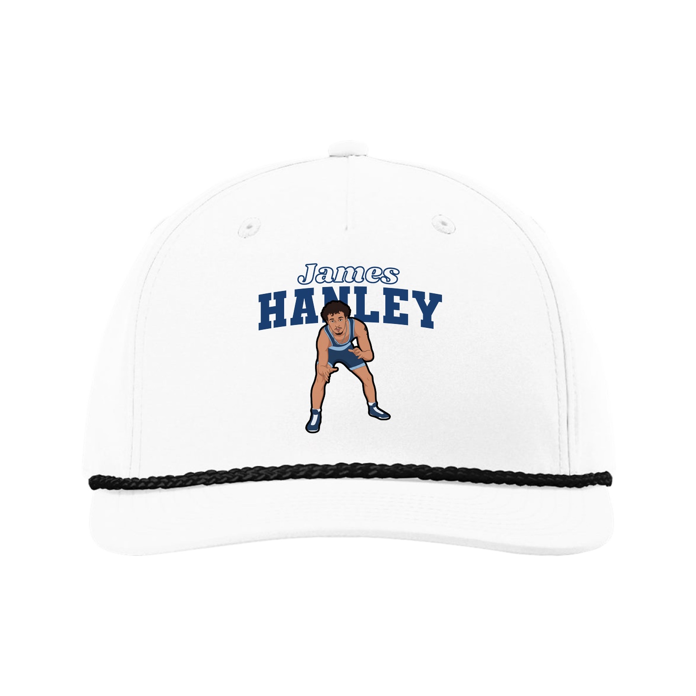 Five-Panel Classic Rope Cap — Name Arch in White
