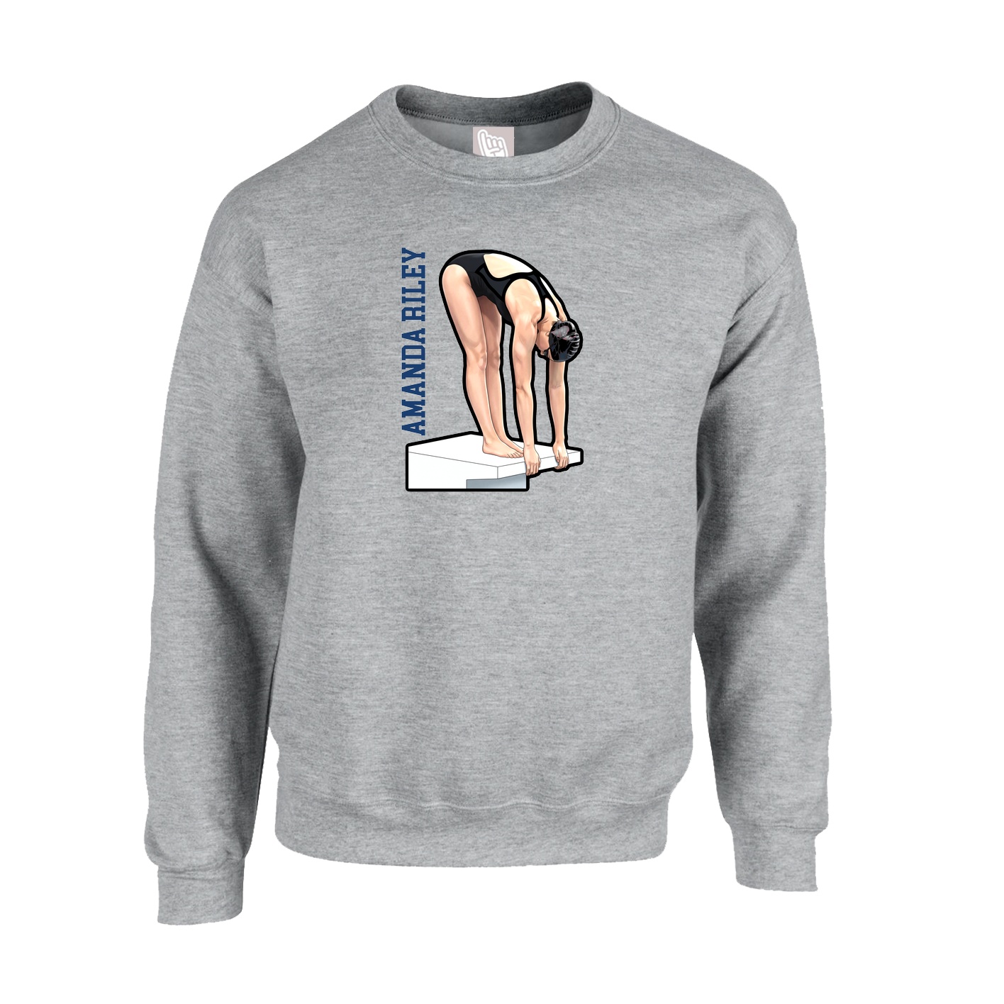 Fleece Crew — Name Vertical in Grey