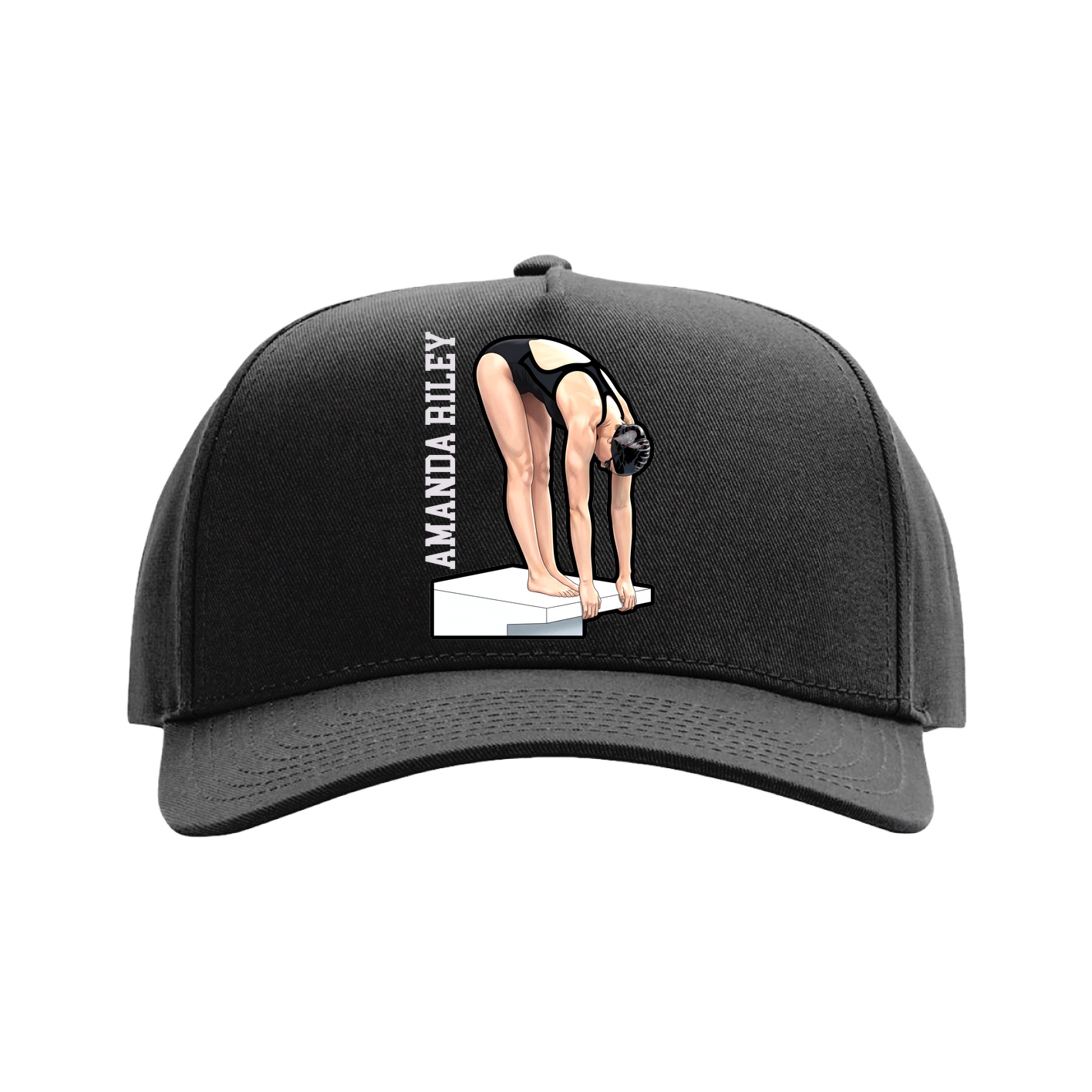 Full Fabric Five-Panel Champ Cap — Name Vertical in Black