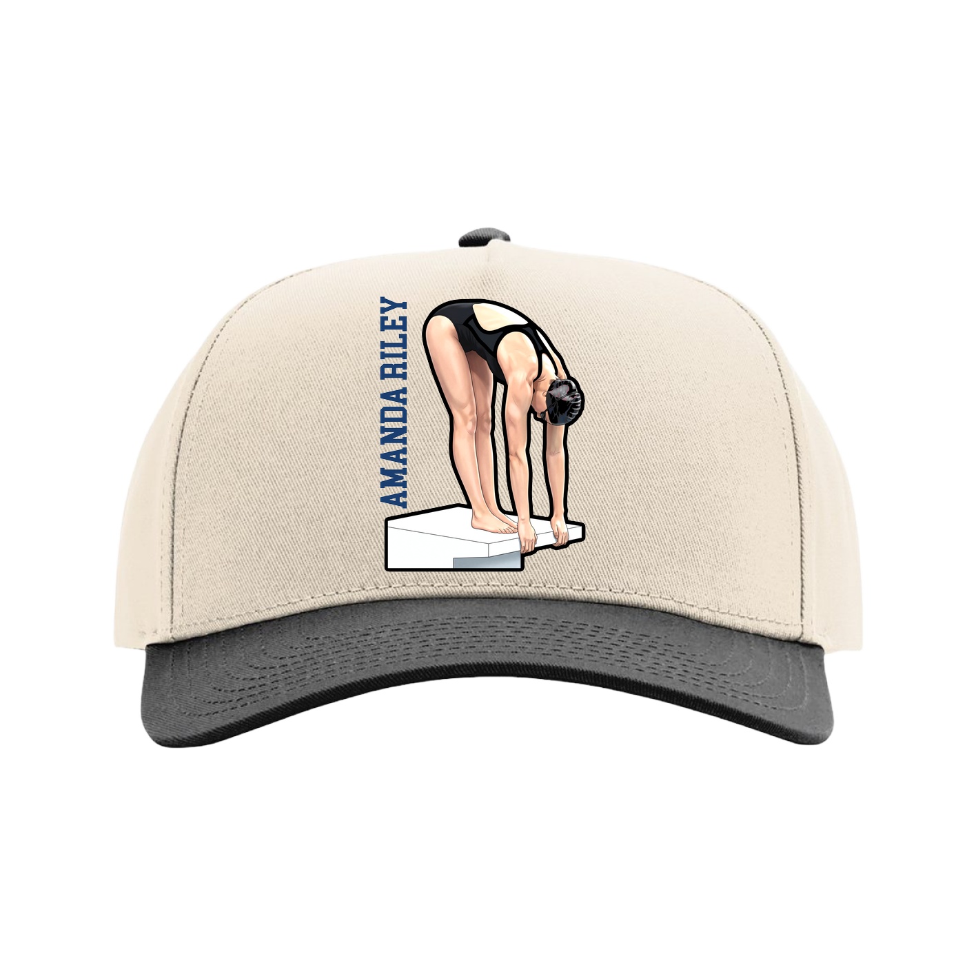 Full Fabric Five-Panel Champ Cap — Name Vertical in Cream/Black