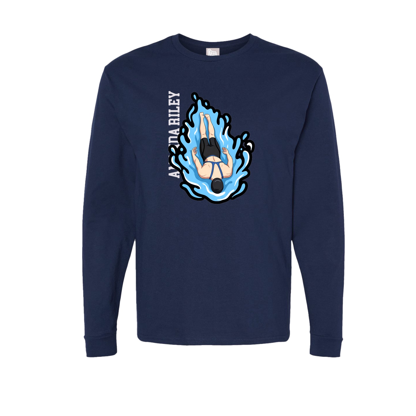 Long Sleeve Tee — Name Vertical in Navy