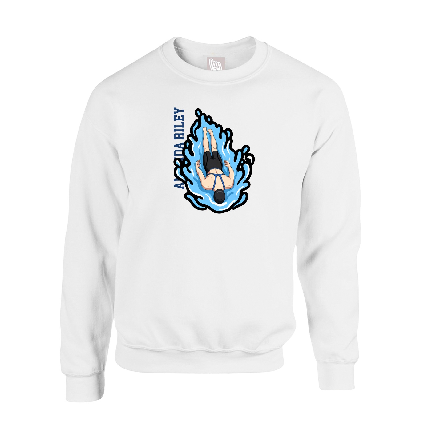 Fleece Crew — Name Vertical in White