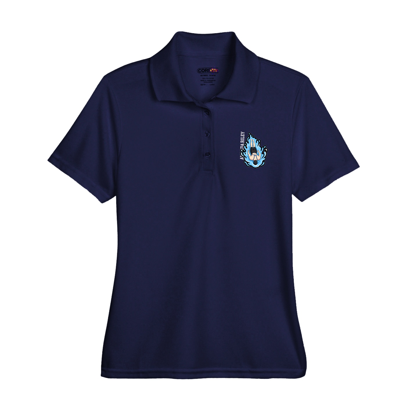 Womens Performance Polo — Name Vertical in Navy