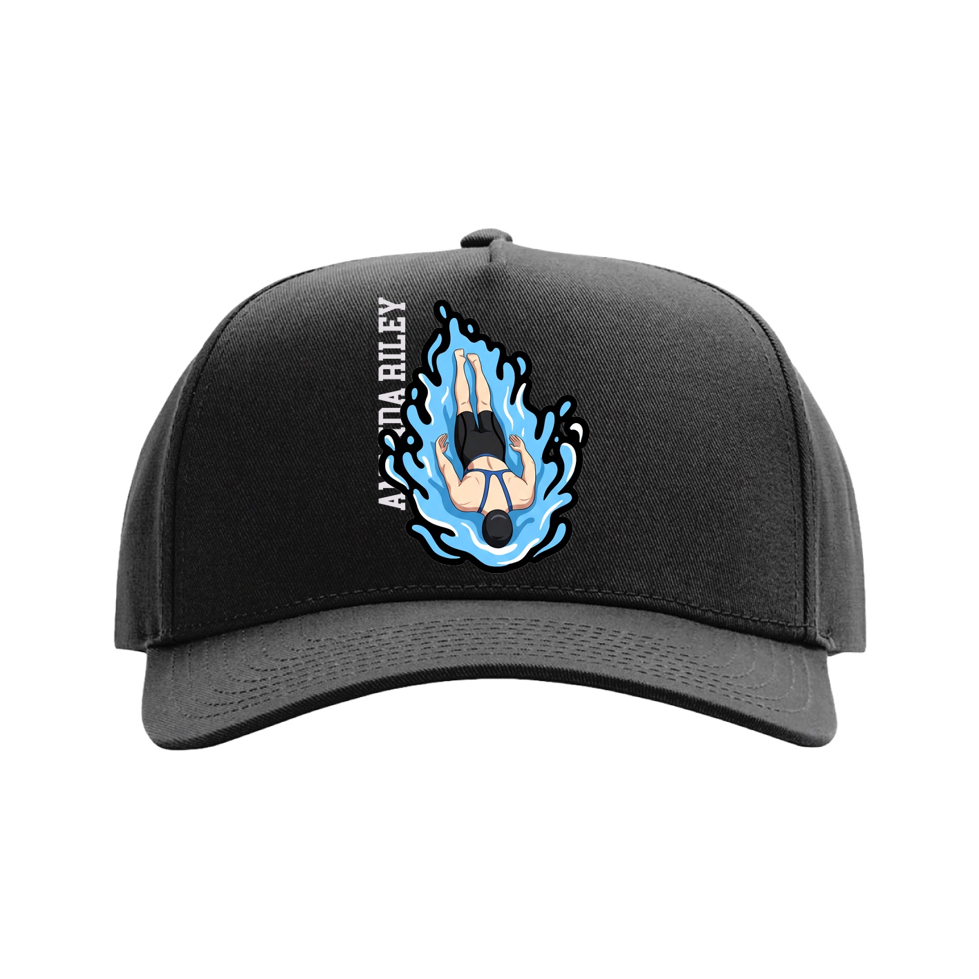 Full Fabric Five-Panel Champ Cap — Name Vertical in Black