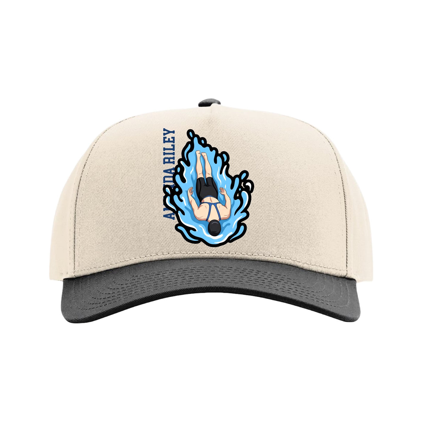 Full Fabric Five-Panel Champ Cap — Name Vertical in Cream/Black