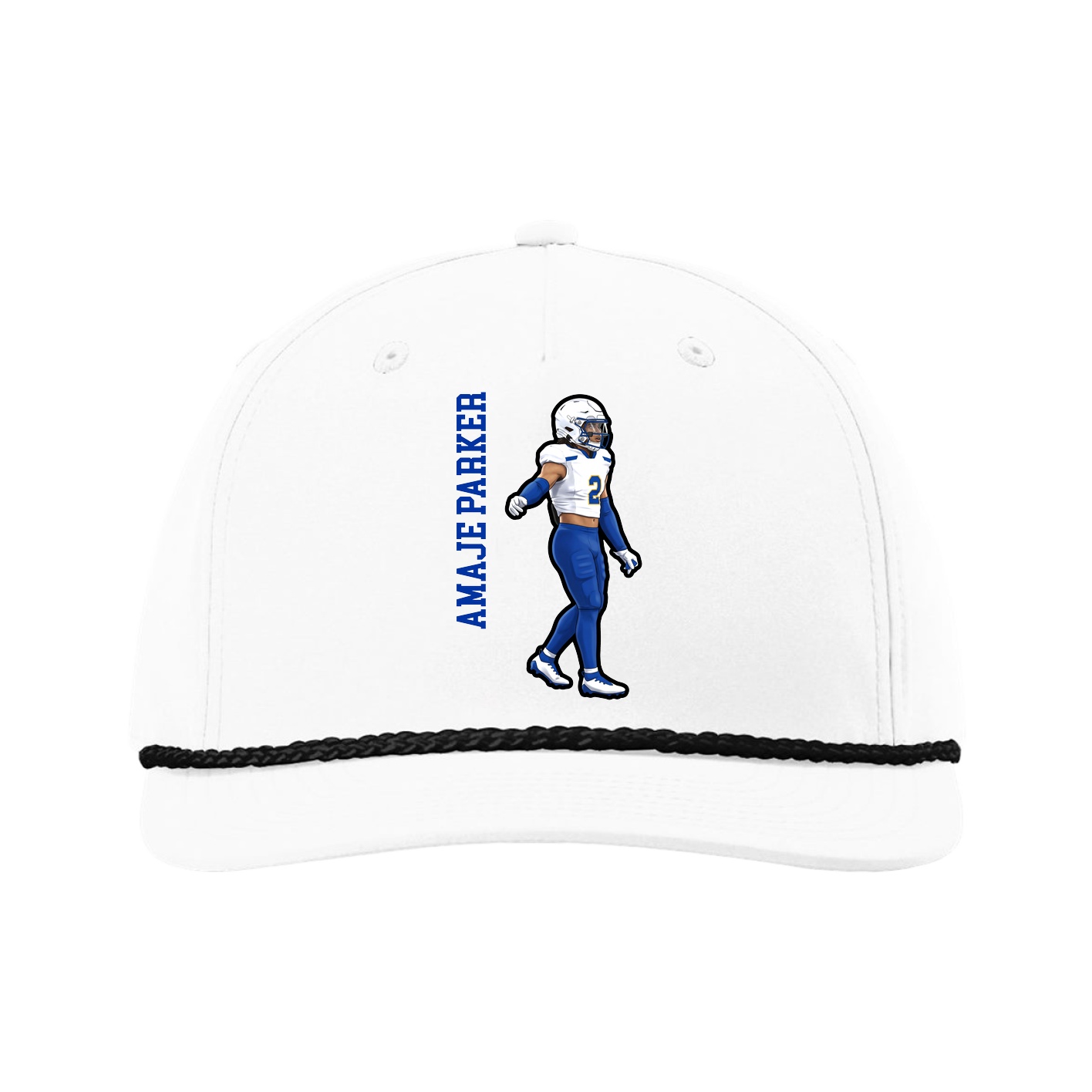 Five-Panel Classic Rope Cap — Name Vertical in White