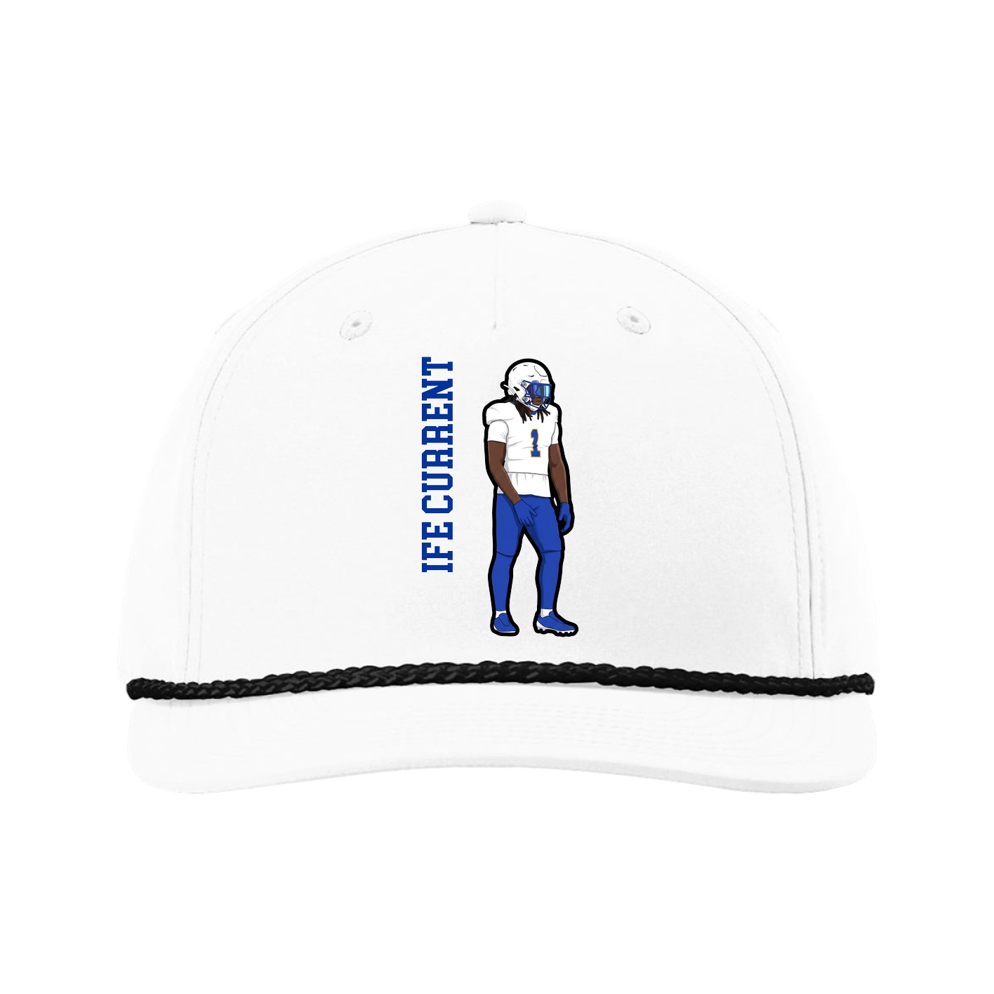 Five-Panel Classic Rope Cap — Name Vertical in White