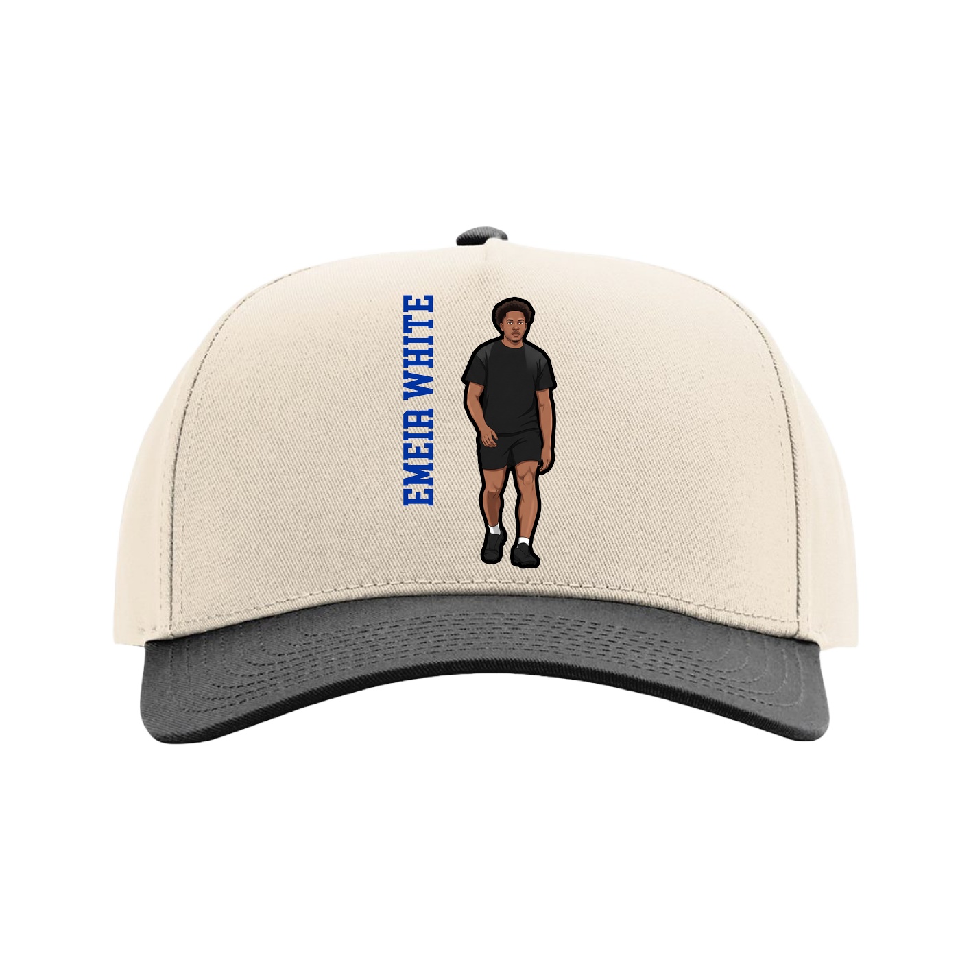 Full Fabric Five-Panel Champ Cap — Name Vertical in Cream/Black