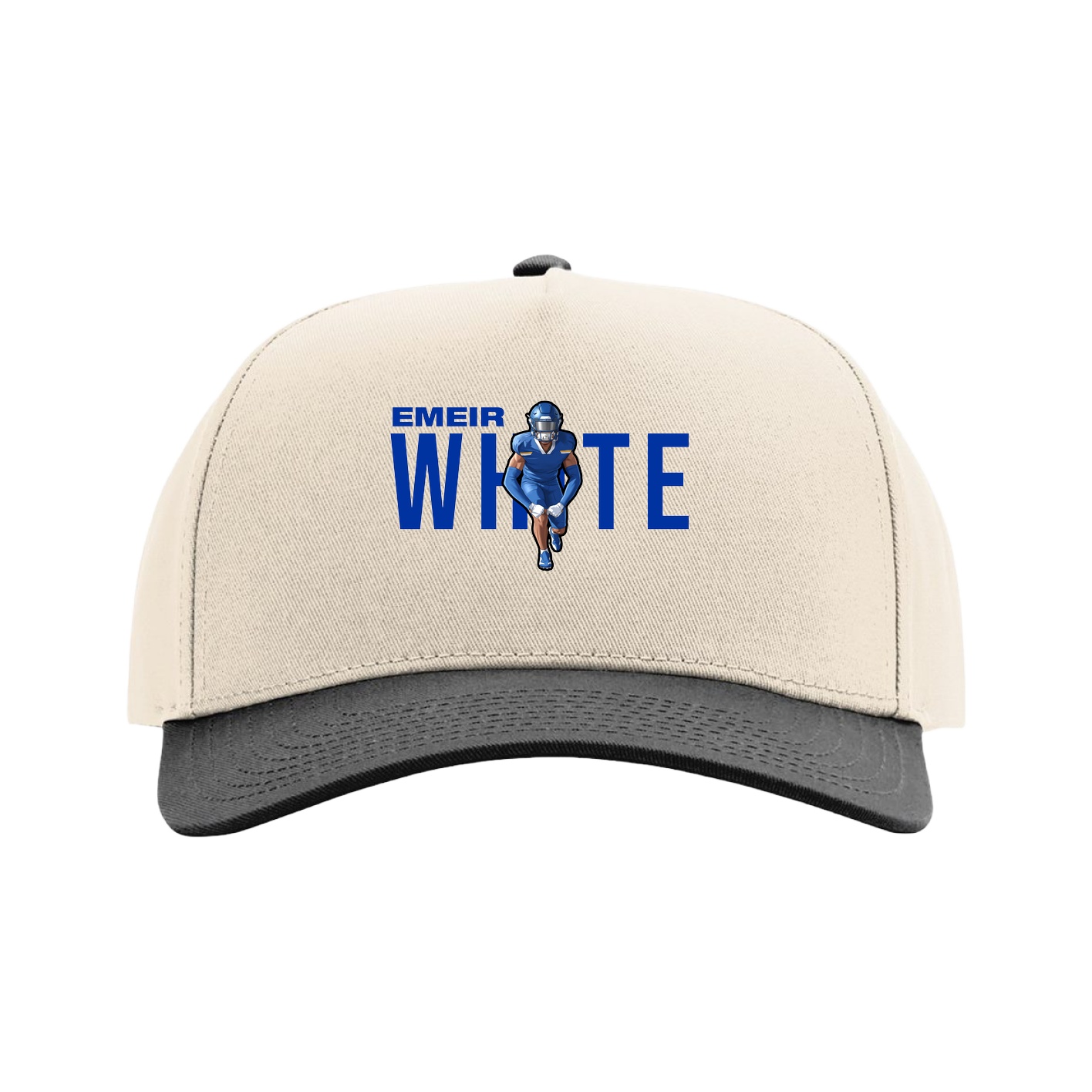 Full Fabric Five-Panel Champ Cap — Player Name in Cream/Black