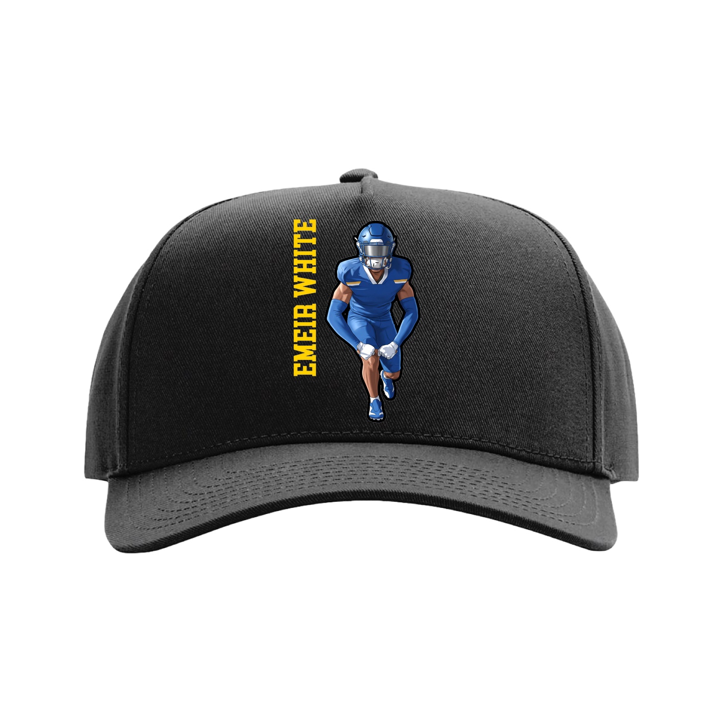 Full Fabric Five-Panel Champ Cap — Name Vertical in Black