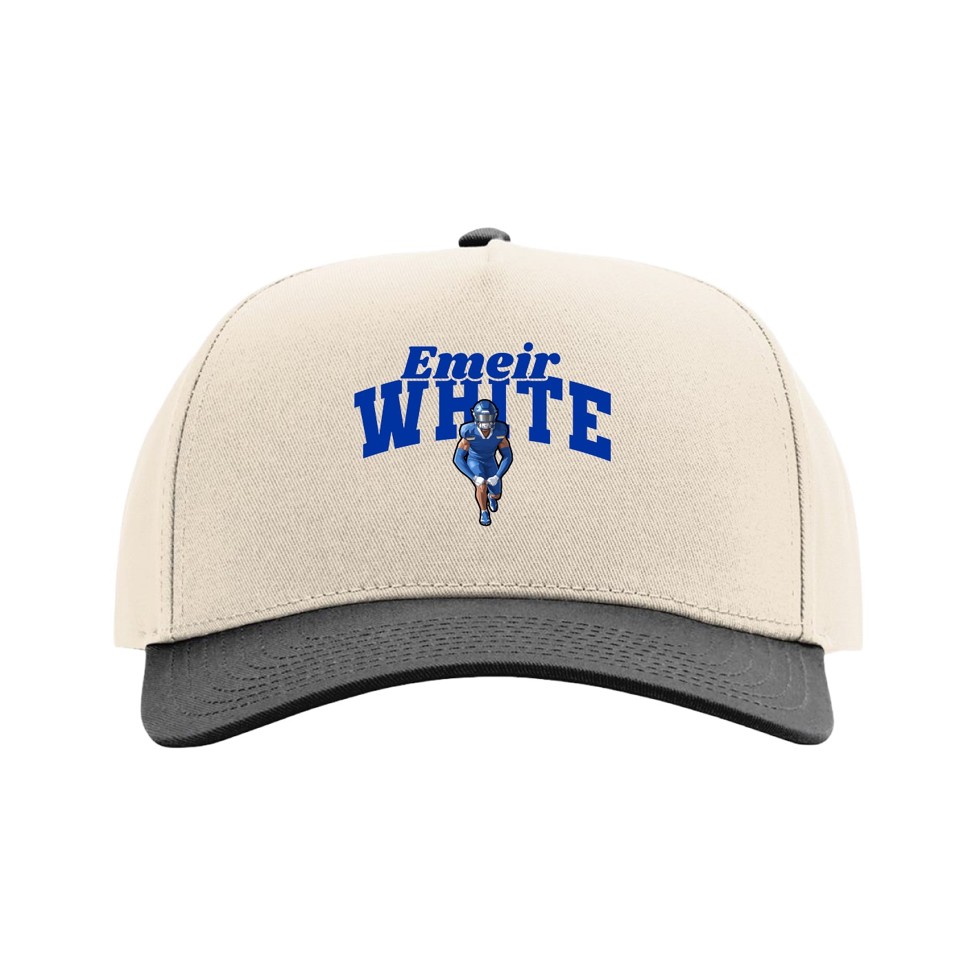 Full Fabric Five-Panel Champ Cap — Signature Arch in Cream/Black