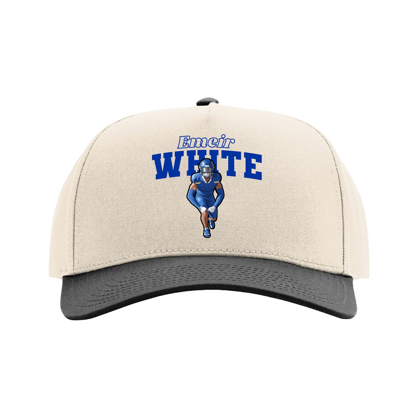 Full Fabric Five-Panel Champ Cap — Name Arch in Cream/Black