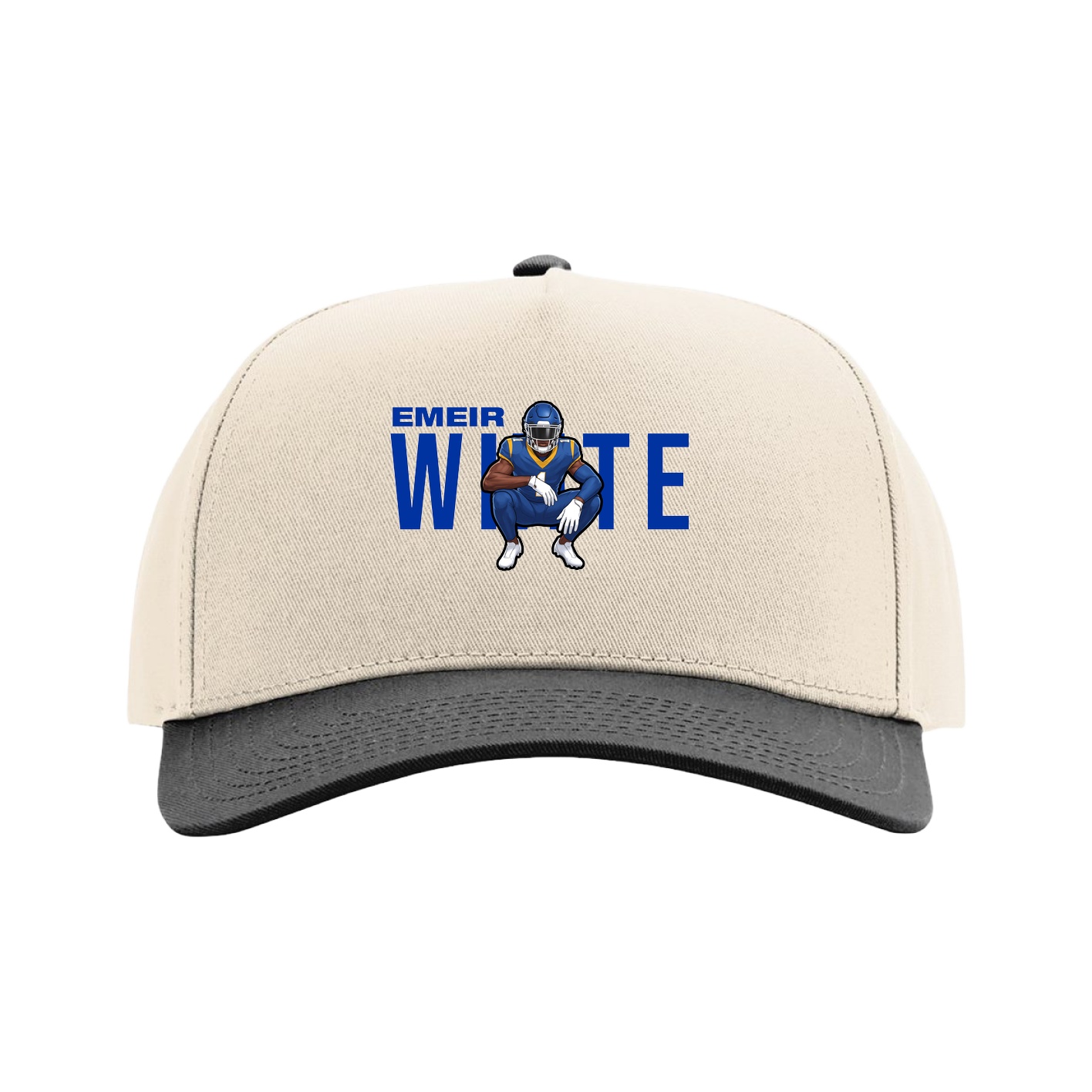 Full Fabric Five-Panel Champ Cap — Player Name in Cream/Black