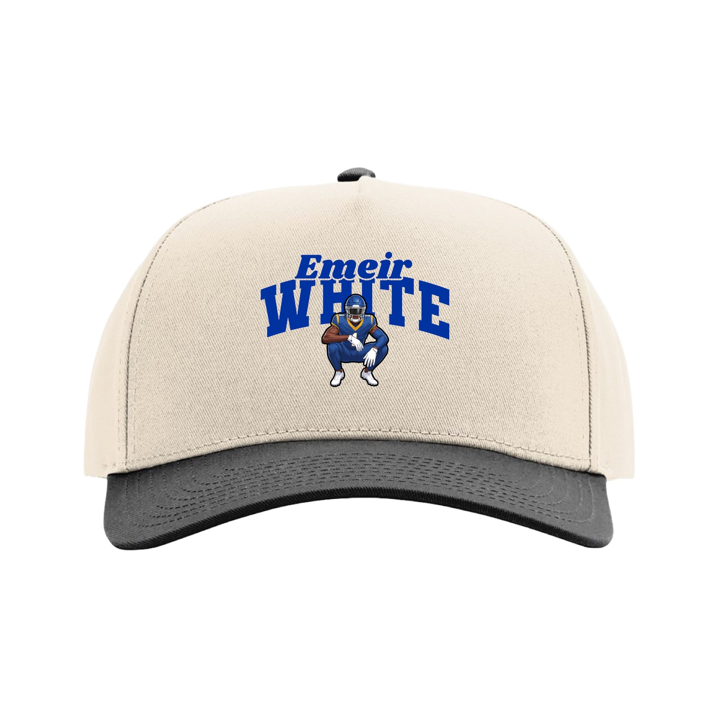 Full Fabric Five-Panel Champ Cap — Signature Arch in Cream/Black