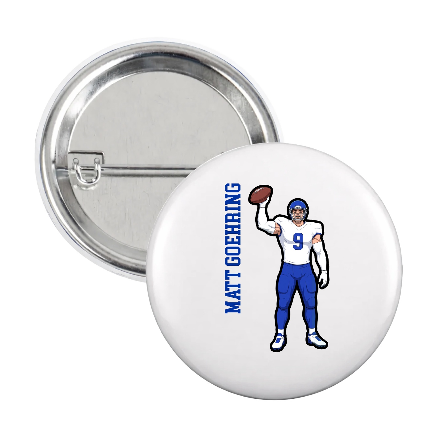 Game Day Button — Name Vertical in White
