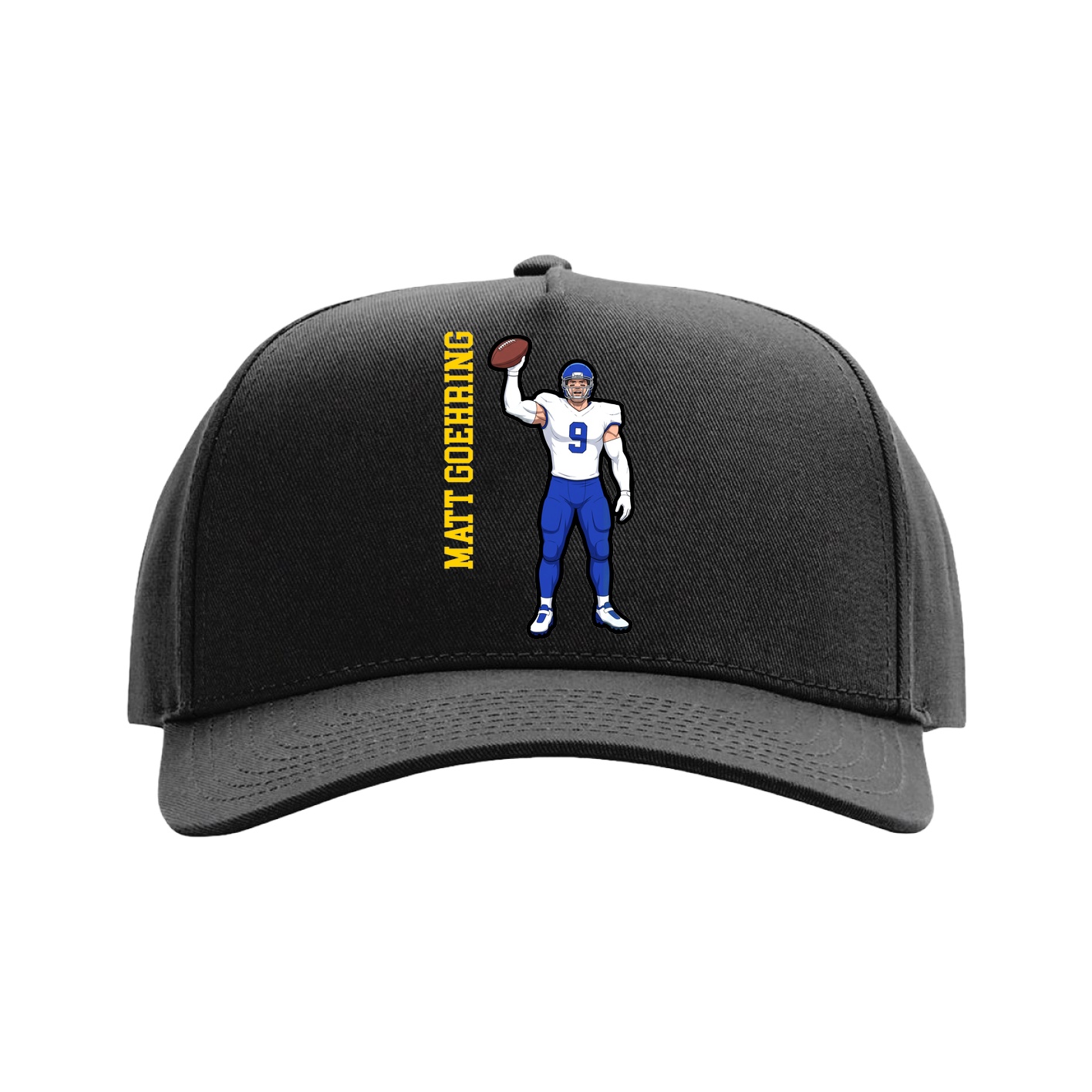 Full Fabric Five-Panel Champ Cap — Name Vertical in Black