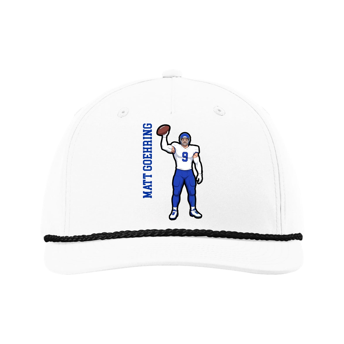 Five-Panel Classic Rope Cap — Name Vertical in White