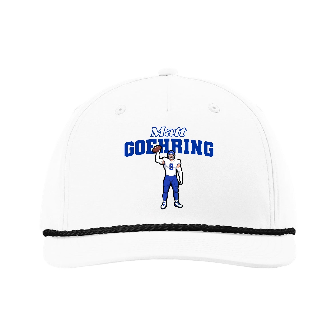Five-Panel Classic Rope Cap — Name Arch in White