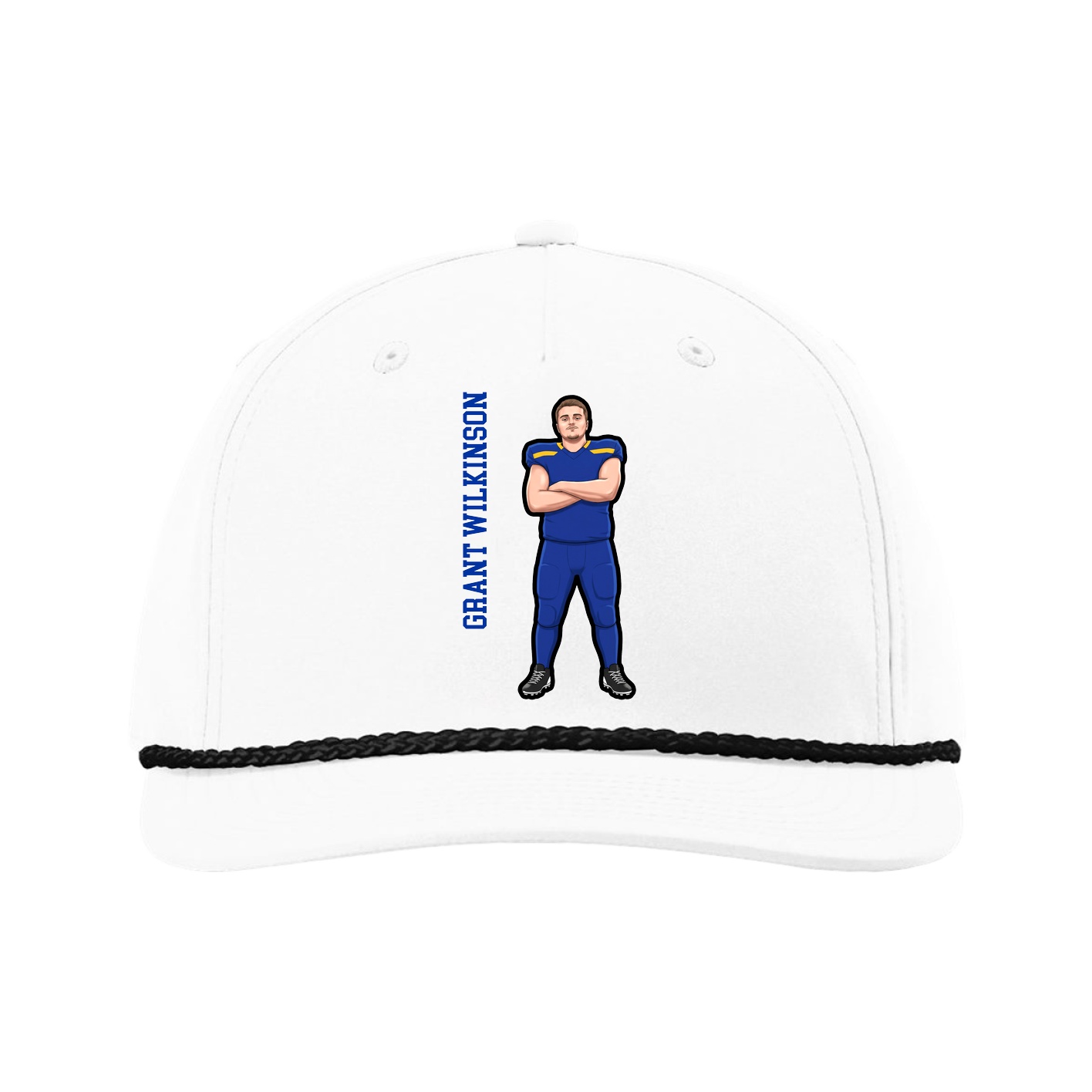 Five-Panel Classic Rope Cap — Name Vertical in White