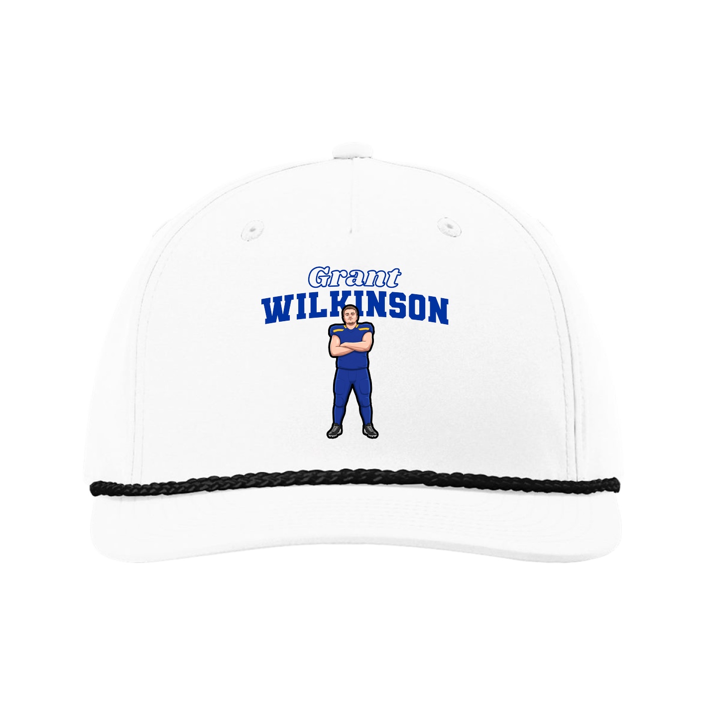 Five-Panel Classic Rope Cap — Name Arch in White