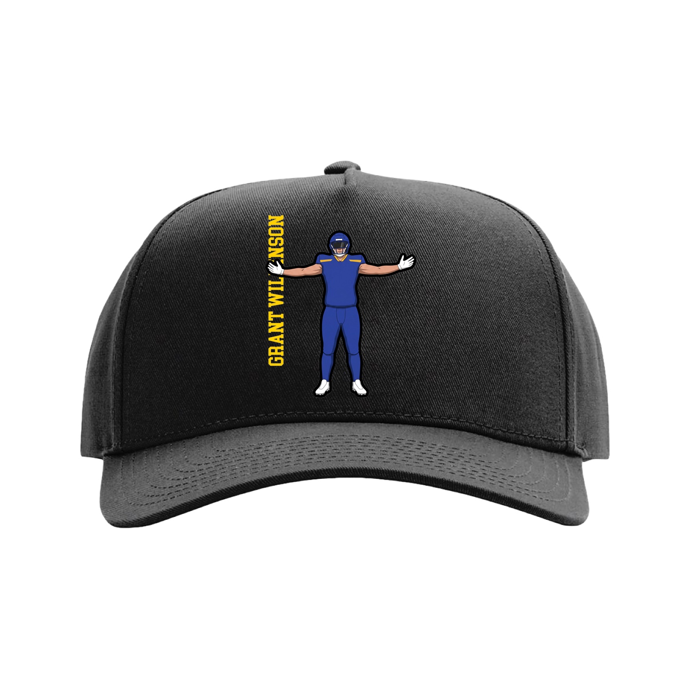 Full Fabric Five-Panel Champ Cap — Name Vertical in Black