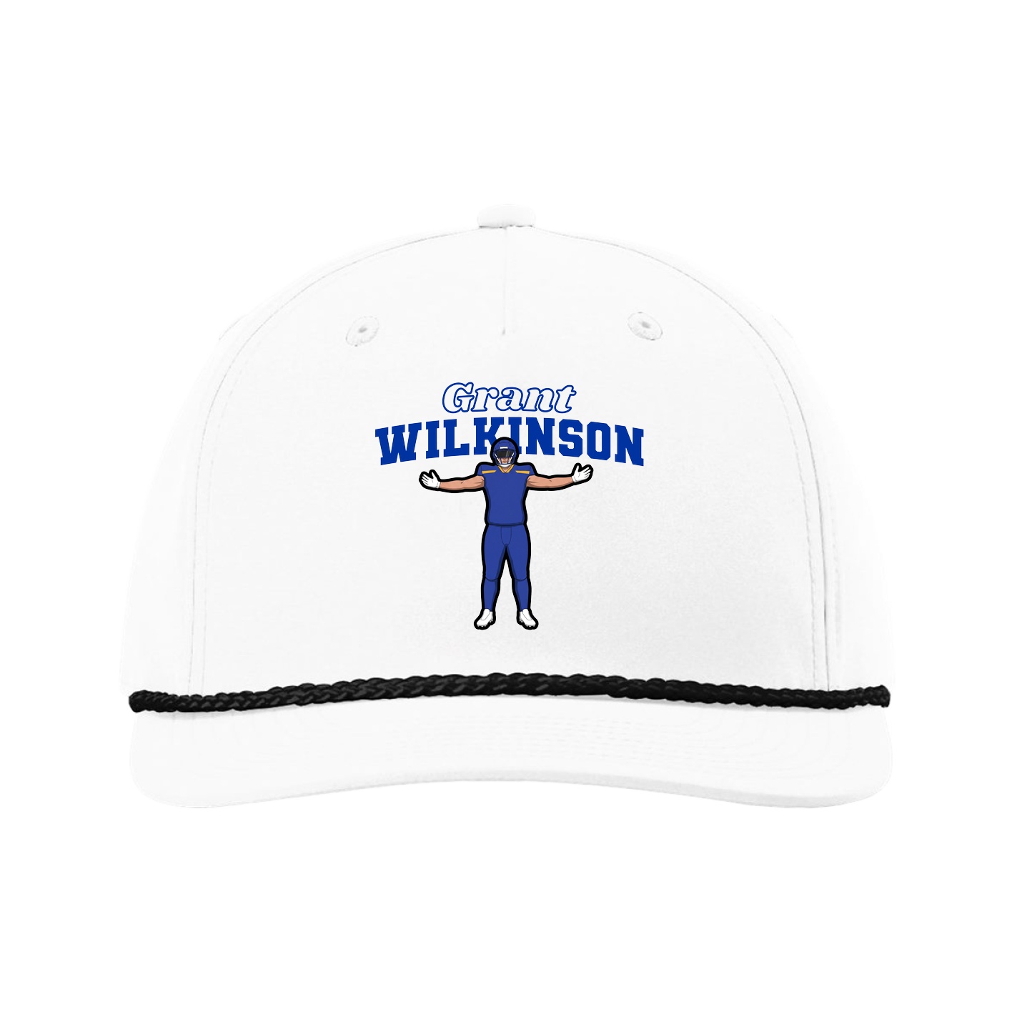 Five-Panel Classic Rope Cap — Name Arch in White