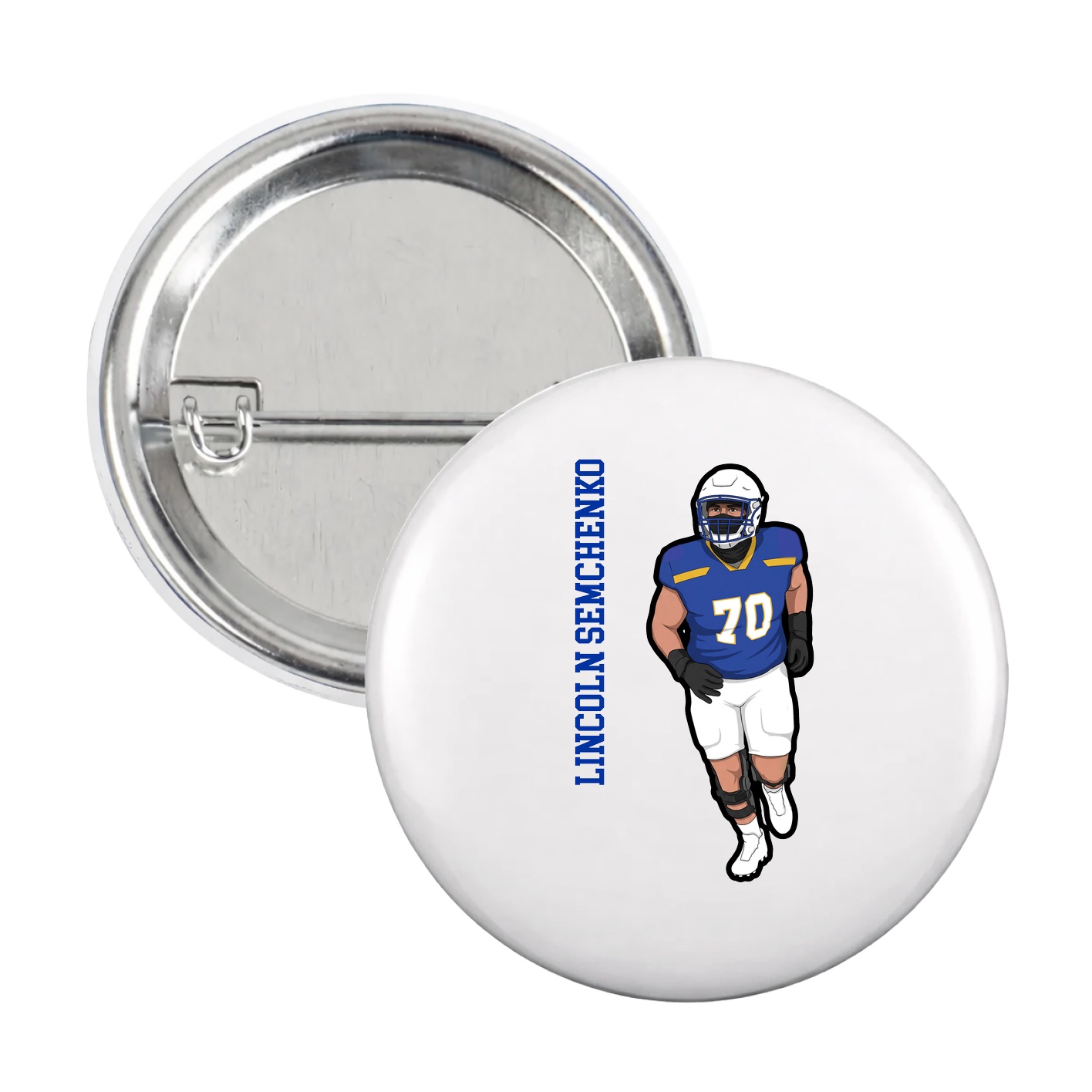 Game Day Button — Name Vertical in White