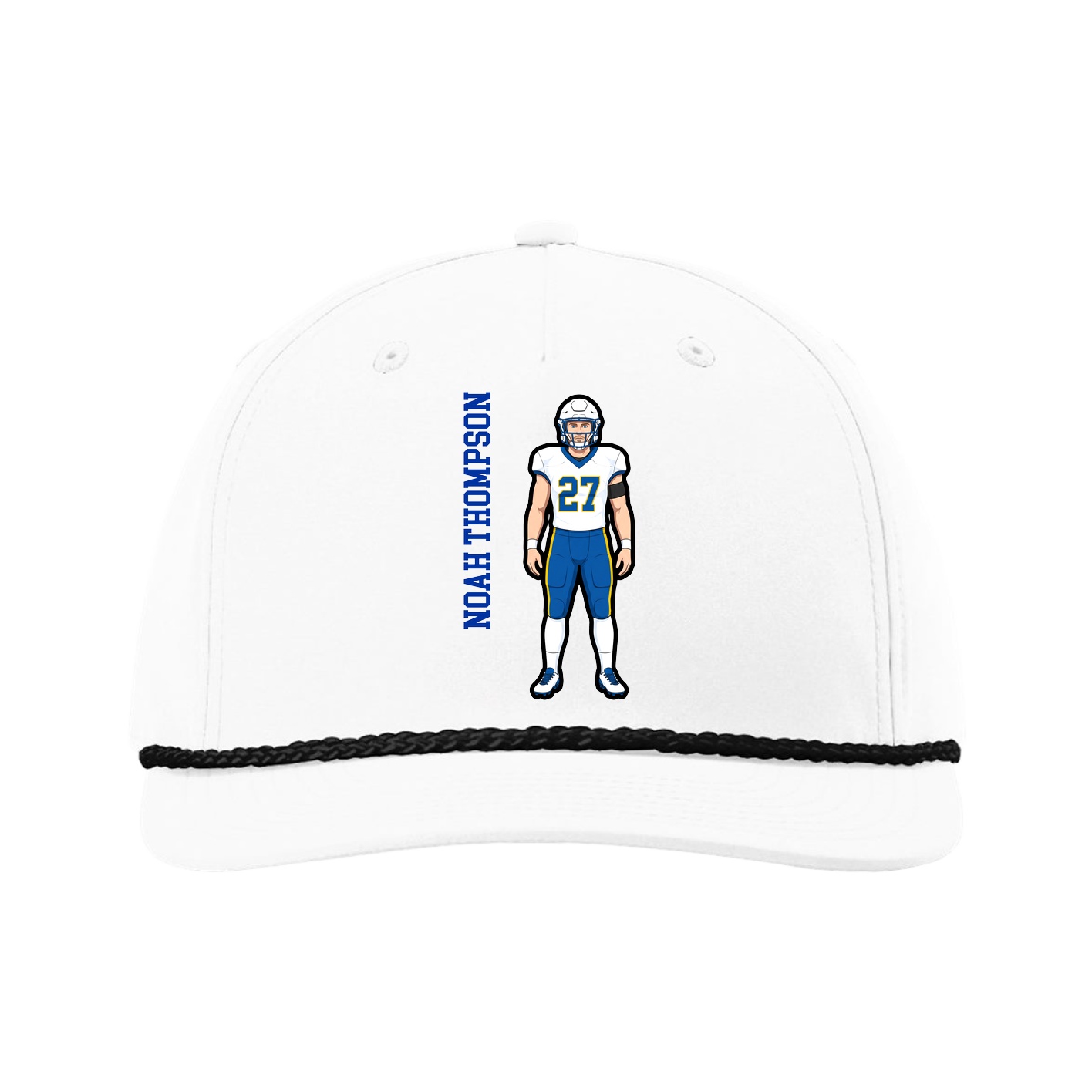 Five-Panel Classic Rope Cap — Name Vertical in White