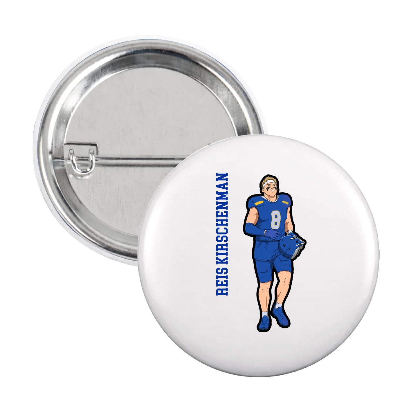 Game Day Button — Name Vertical in White